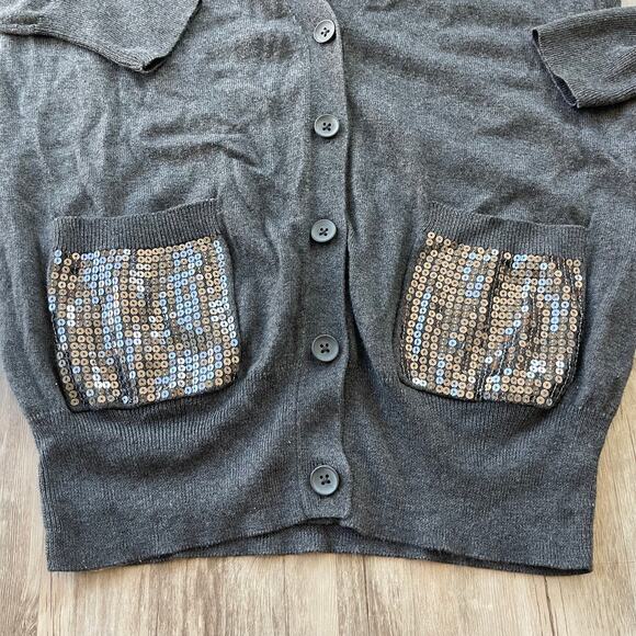 NWT a.n.a A New Approach Women Cardigan Sweater Large Gray Sequin Sparkle Pocket - Picture 3 of 9